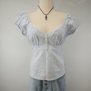 Aeropostale Womens Blue Striped Milkmaid Puff Sleeve Smocked Top Large